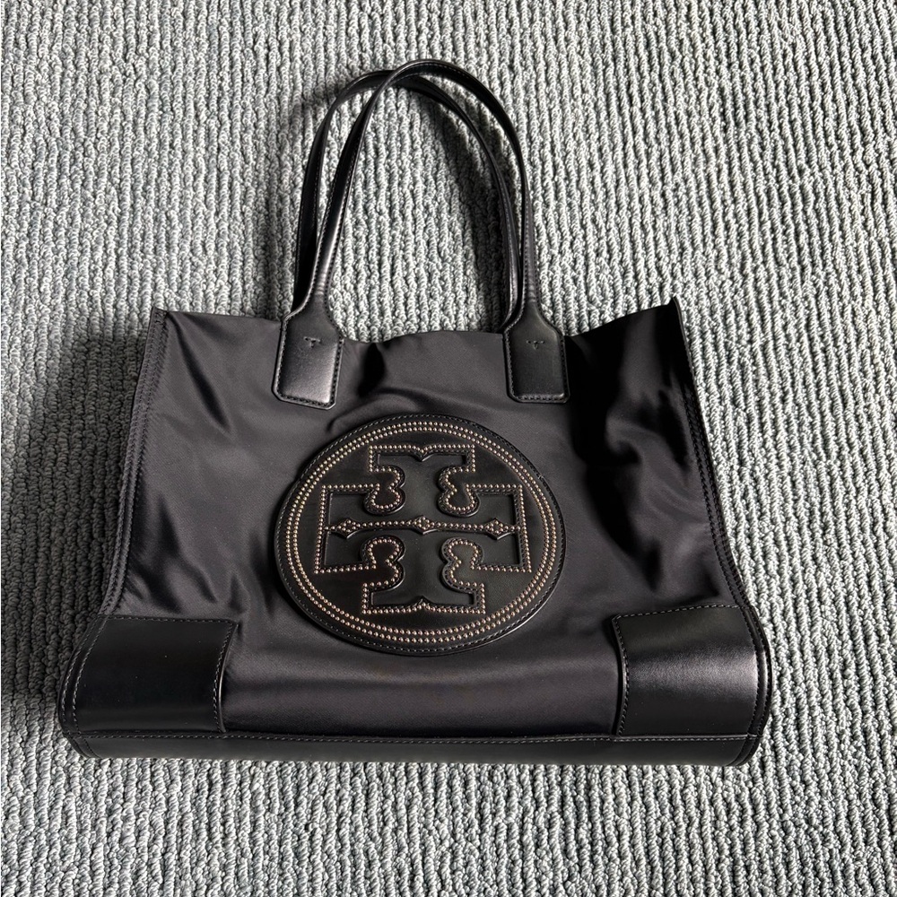 Tory Burch Ella tote, nylon black with small gold studs, great condition